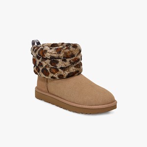 Ugg Fluff Mini Quilted Leopard Women Classic Boots Brown (4513XRWYG)